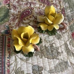 Candle Holders - Capodimonte Floral Candlestick Holders - Flower Votive -Vintage Italian Ceramic 