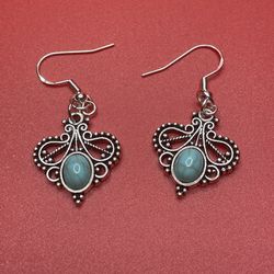Turquoise Mosaic Material Dangling Earrings 
