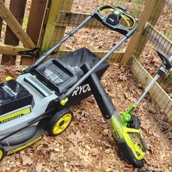 Mower, Weed-eater, Leaf-blower Bundle