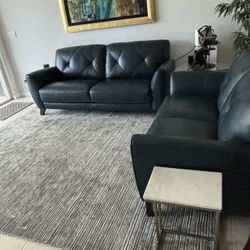 Leather Sofa And Loveseat Dark Blue Excellent Condition