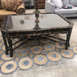 Oversized Bamboo Coffee Table W Glass Top
