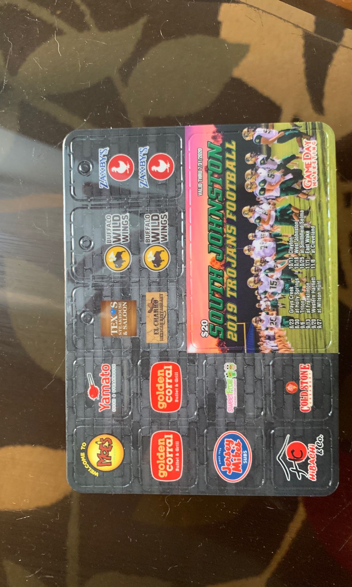 Coupon card for resturants fundraiser