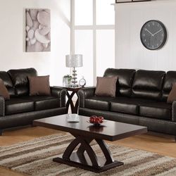 Brown Faux Leather Sofa And Love Seat Set 
