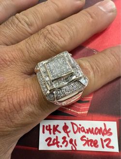 14K Solid White Gold Ring For Wedding OVER 5Ct IN NATURAL DIAMONDS 💎 24.3Gr Size 12