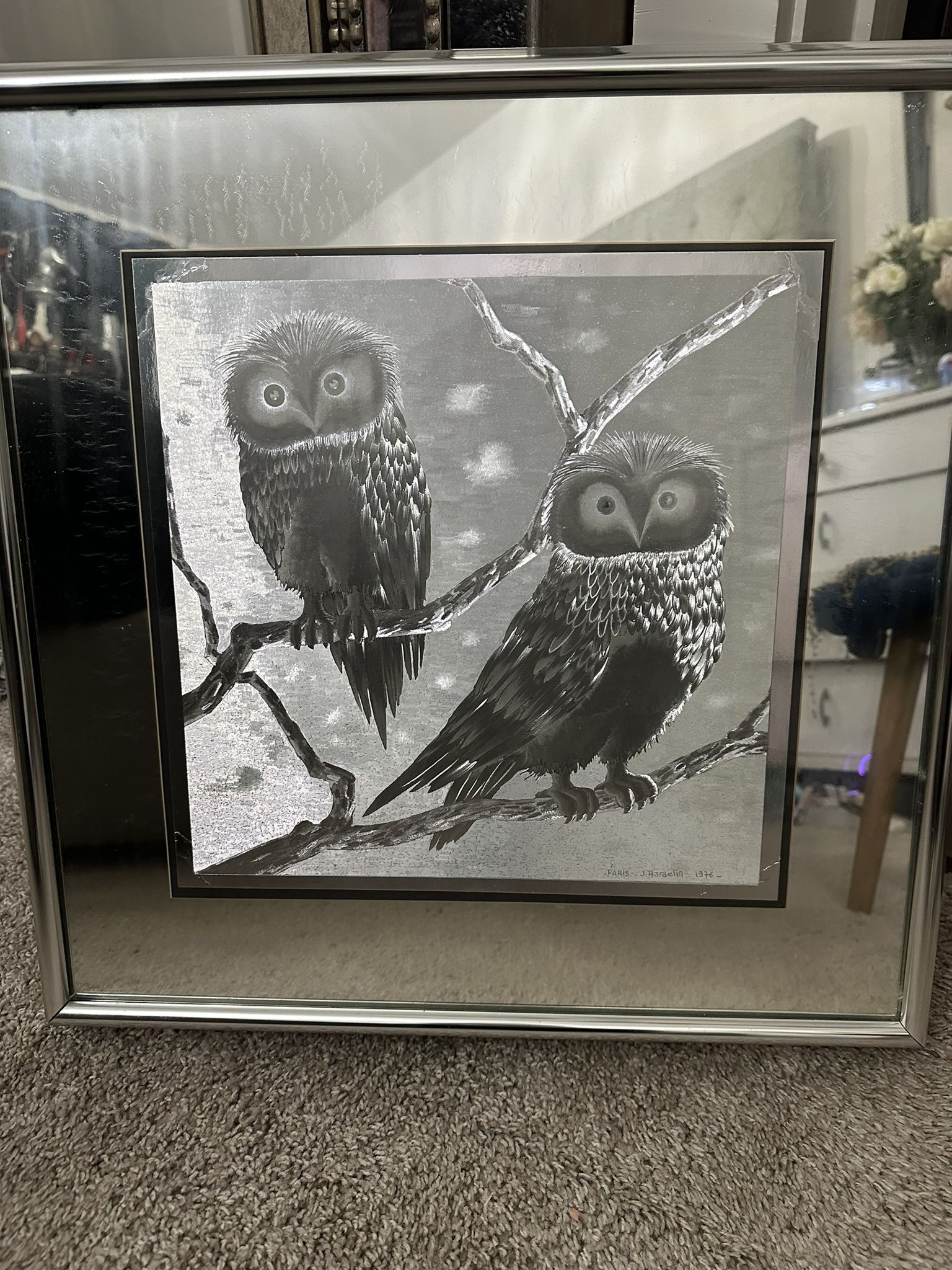 Gorgeous Etched Owl Art By J Hardelin Vintage Art