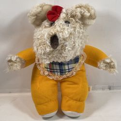 Vintage Plush Dog w/ Bow And Lace Apron 9” / OOAK On Sale Staffed Animal / Rare 