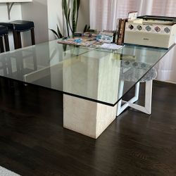 Artedi Vintage Italian Travertine + Glass Dining Table