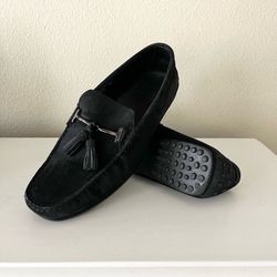 Tod's Black Suede Gommino T-Bar Tassel Driving Loafers
