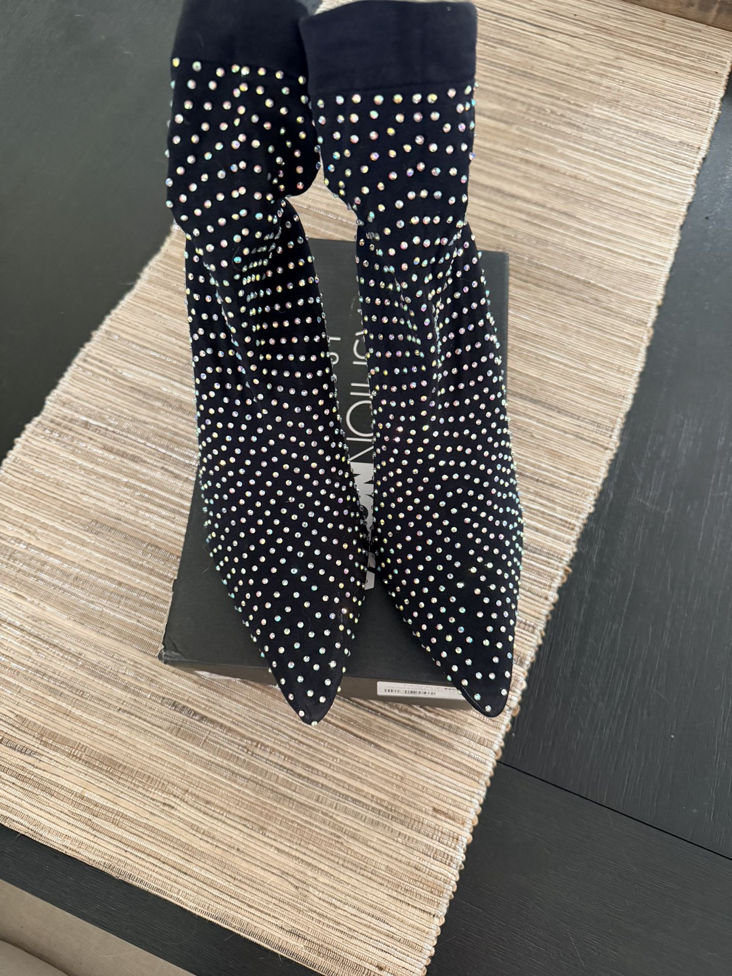 Black rhinestone boots