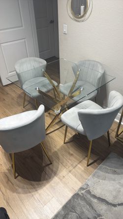 Gold glass table with 4 chairs