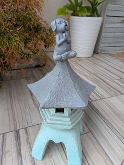 Meditating Dog Garden Lantern Statue Japanese pagoda
