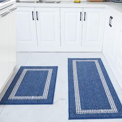 Brandnew  Kitchen Rugs Non-Slip 20x30/20x48 Inch Thick Polypropylene Standing Mat for Home Machine Washable, Blue