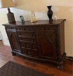 Dark Wood Carved Buffet Sideboard Cabinet