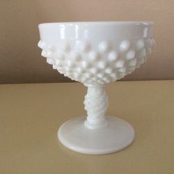 HOBNAIL MILK GLASS CHAMPAGNE/TALL SHERBET GLASSES BY FENTON - SET OF EIGHT
