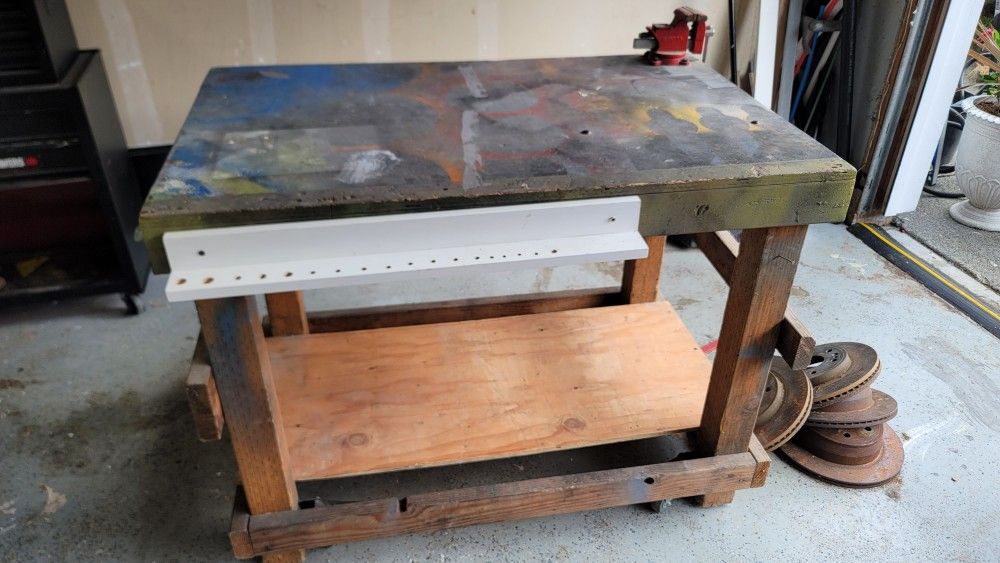 Handmade Tool Bench With Wheels And Vise
