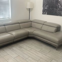 100% Leather Couch Grey 
