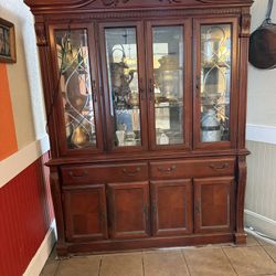 Large Brown Wood China Cabinet