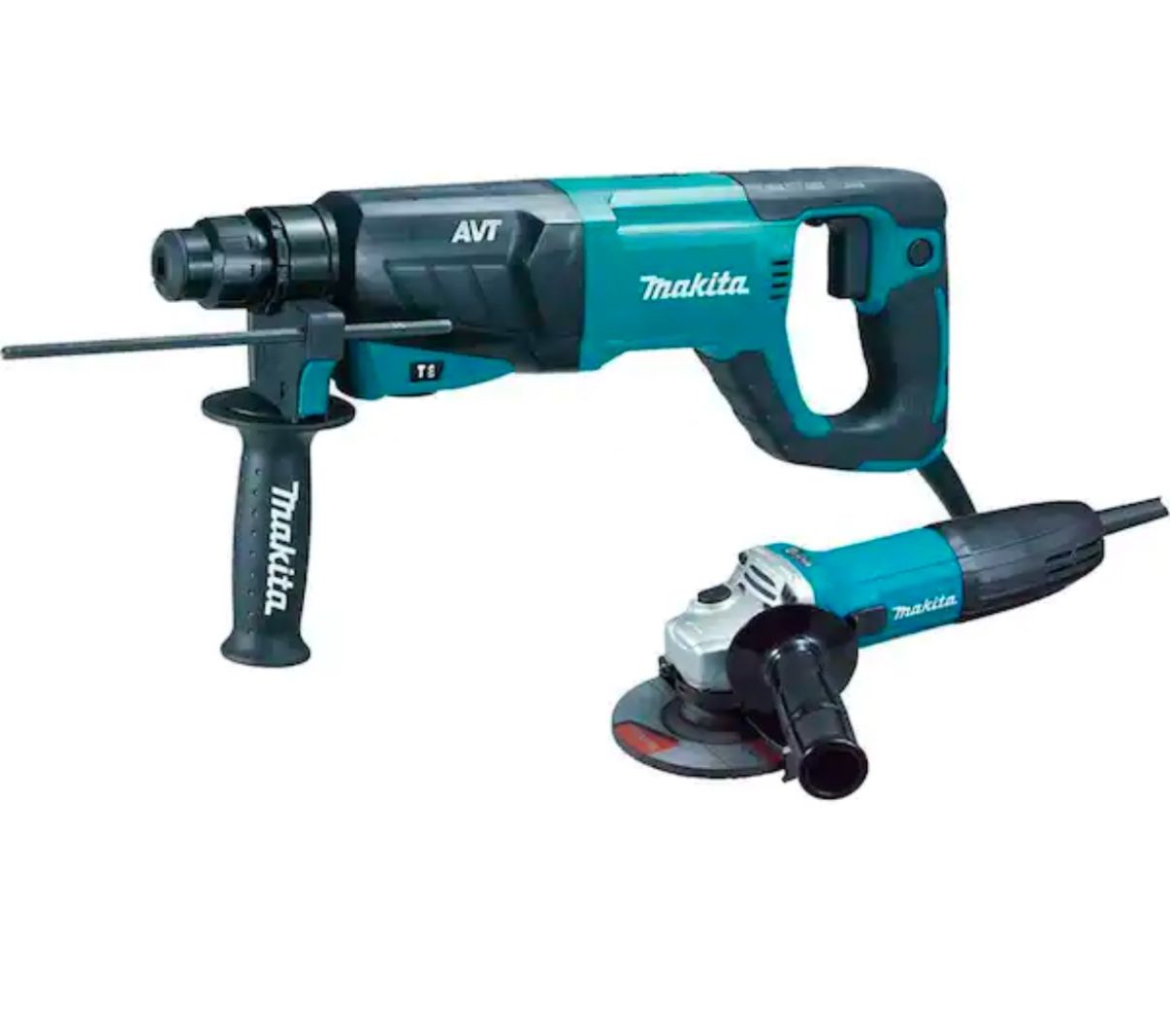 Makita 8 Amp 1 in. Corded SDS-Plus Concrete/Masonry AVT Rotary Hammer Drill with 4-1/2 in. Corded Angle Grinder with Hard Case
