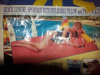 Beach leisure sport-mat with inflatable pillow and two pockets. Brand new