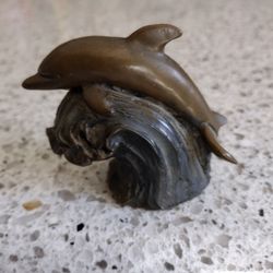 Small Bronze  Dolphin/Wave Sculpture/Paperweight