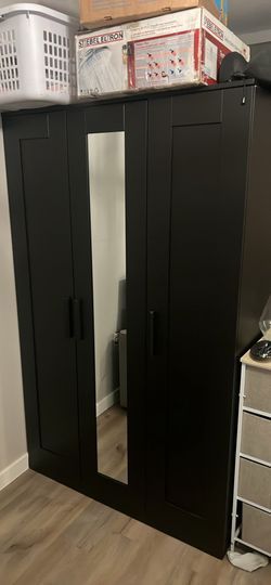 Wardrobe with 3 doors, black, 46x19 3/4x74 3/4 " IKEA BRIMNES