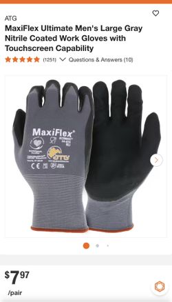  MaxiFlex Ultimate Men's Large-Gray-Nitrile Coated Work Gloves with Touchscreen Capability- Brand New with Tags.