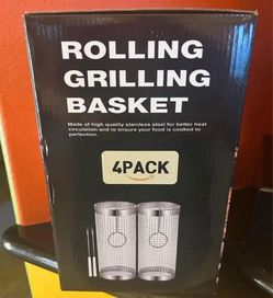 New Rolling Grilling Basket. 4 Pack. (2 Lg 2 Med )