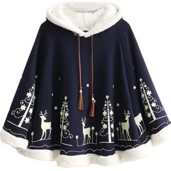 Women/Girl's Holiday Fleece Lined Hooded Cape