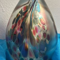 Vintage Brian Maytum Studios Art Glass Oil Lamp