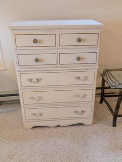 Vintage Cream French Provincial Style Tall Boy Dresser Country Cottage Charm