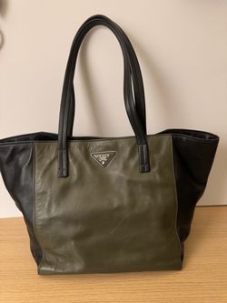 Authentic Prada Olive Green & Black Leather Tote – Excellent Condition