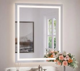 Keonjinn 30 in. W x 36 in. H Rectangular Frameless LED Lighted Bathroom Vanity Mirror with Light with Backlit and Anti-Fog