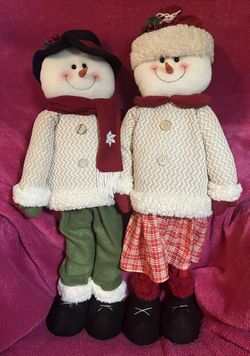 Christmas Snowman Couple Mr & Mrs with Expandable Legs Greeter Set 23”H to 30”H NEW!