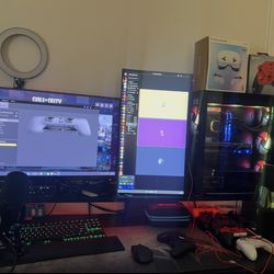 RTX 5080 Gaming PC - Ryzen 7 9800X3D - 3 Monitors - Xbox One X - Shure Microphone - mixamp and many controllers