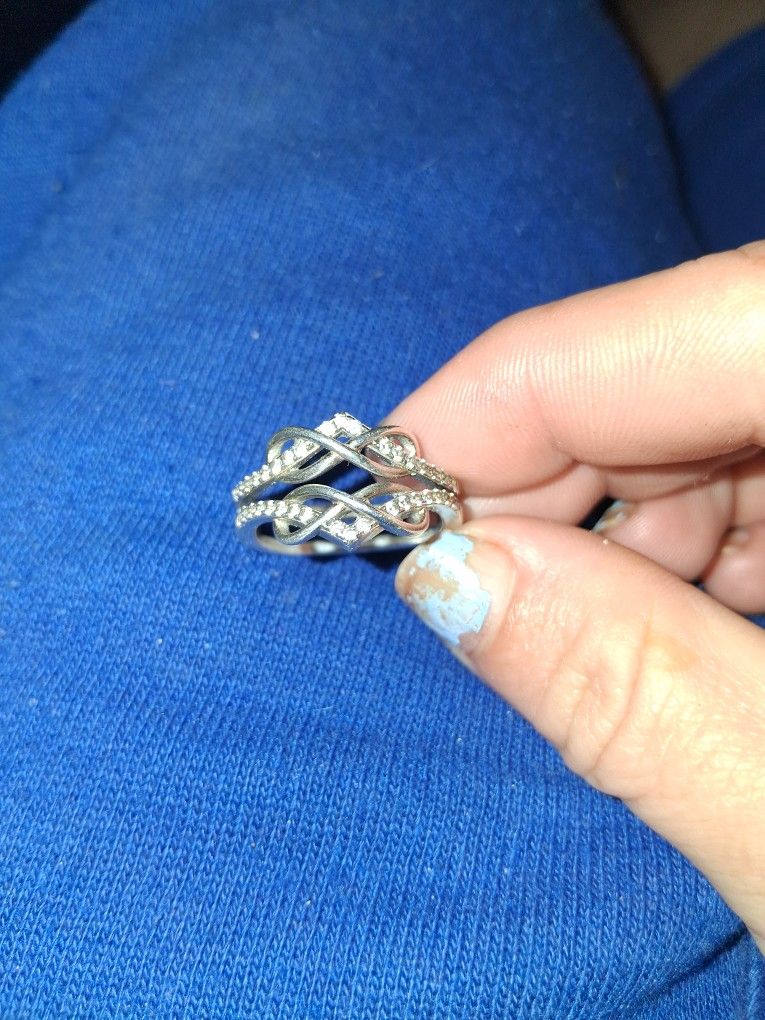 Fred Myers Sterling Silver And Diamond Chip Wedding Band