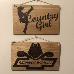 Country Girl Redneck Woman Chevy Hand Burned Wood Sign Bundle