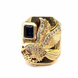 Men’s 14k Yellow Gold Blue Stone and CZ Cubic Zirconia Eagle Ring Size 13 GP3129707