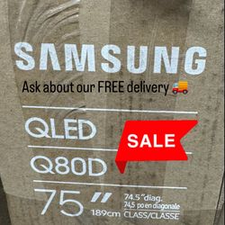 SAMSUNG 75-Inch Class QLED 4K Q80D Series Quantum HDR+ Smart TV w/Dolby Atmos, Object Tracking Sound Lite, Direct Full Array, Motion Xcelerator, Alexa