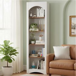 holzart 71.6" Tall Farmhouse Bookshelf, 5-Tier Narrow Bookcase & Storage Cabinet, Freestanding Kitchen Pantry Organizer with Adjustable Shelves for Li