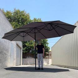 (New) $95 Large 15 FT Double Sided Umbrella Outdoor Patio, Red or Tan color (Weight base not included)
