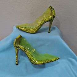 Jessica Simpson Snake Pattern Lime Green Heels Size 9 Clear