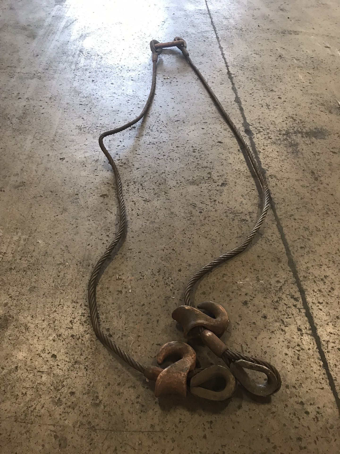 Heavy duty 1 inch thick 10 foot (2 leg) braided steel cable with hooks and rings