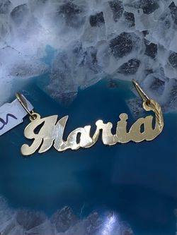 $600 Yellow Gold Maria Name Plate Charm Pendant