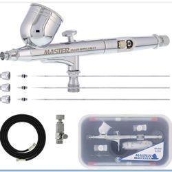 Airbrush G233 Performance Pro Airbrush Kit with 3 Nozzle Sets (0.2, 0.3 & 0.5mm Needles, Fluid Tips & Air Caps) Hose, Dual Action Gravity - Air Brush 