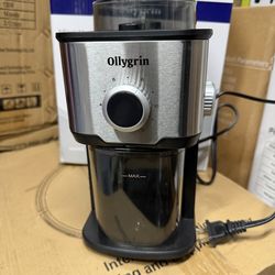 Ollygrin Molinillo de café eléctrico de rebabas planas, molinillo de café ajustable para uso doméstico, molinillo compacto de granos de café con 14 aj