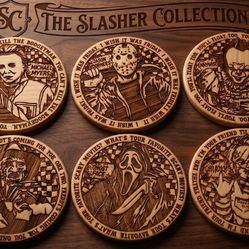 Horror Icons Wood Coaster Set | Custom Laser Engraved Slasher Collection