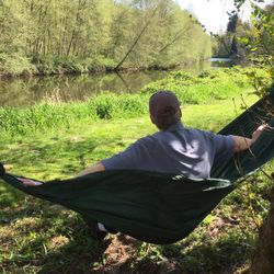 Forest Green Parachute Fabric Camping Hammock . Brand New .