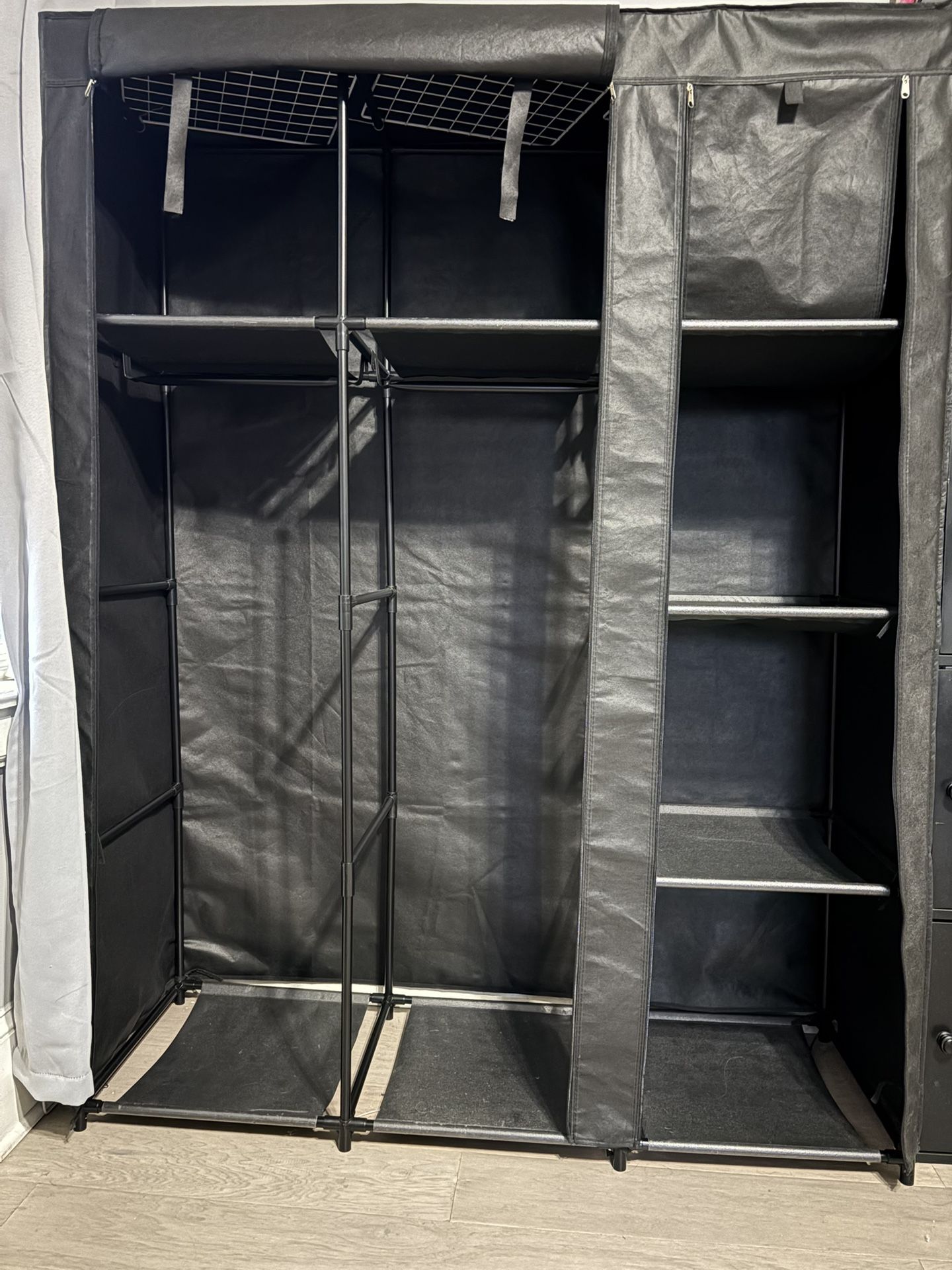 SORCEDAS Portable Wardrobe Closet Storage Organizer Metal Hanging Rack Non-Woven Fabric (Black, 51 Inch)