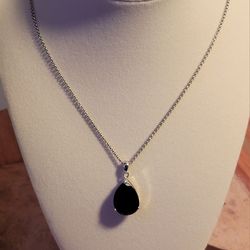 Beautiful Silver Necklace With Pear Shape Blue Sapphire-like Pendant 