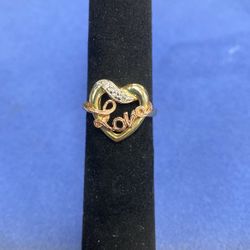 10k Tri-Color Cubic Zirconia Love Heart Ring Size 8